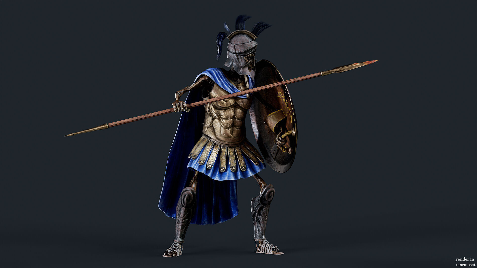 SKELETON SPARTAN H HOPLITE Low-poly 3D model_4