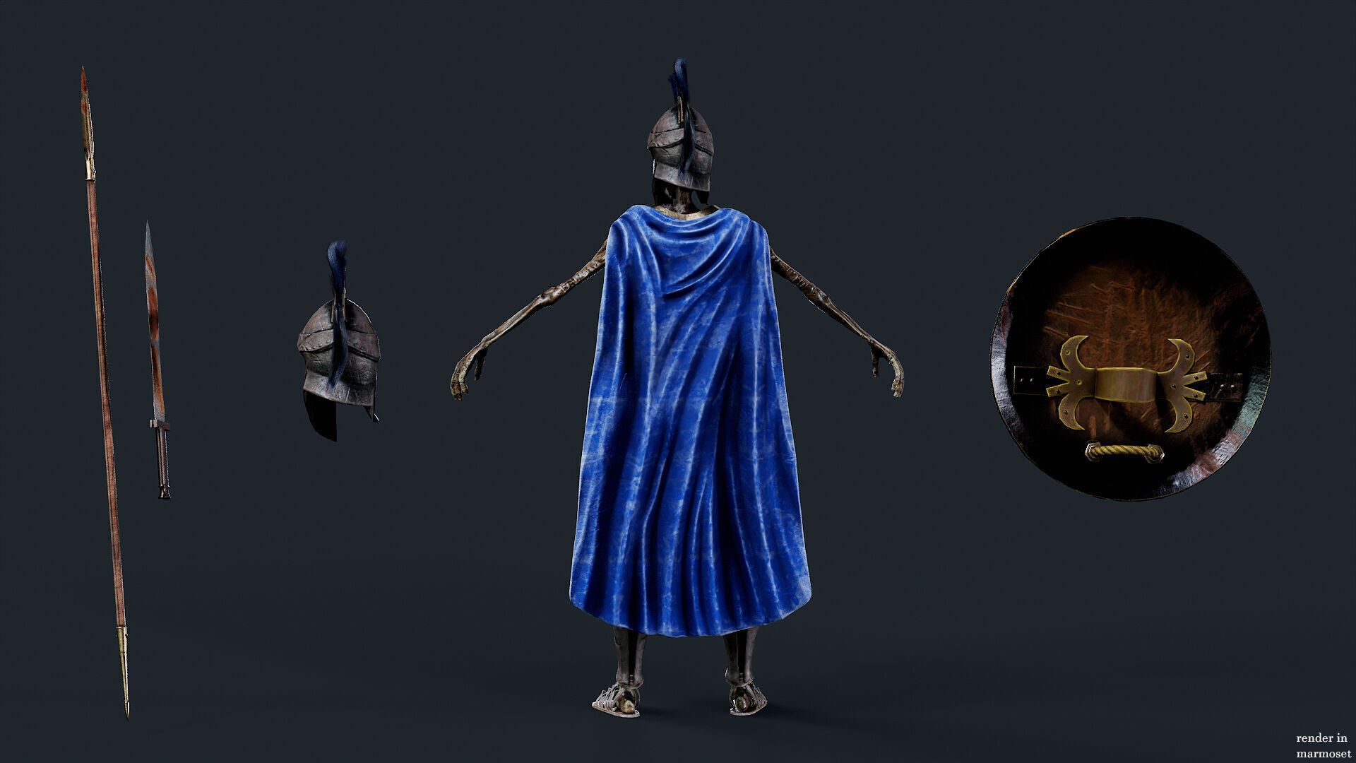 SKELETON SPARTAN H HOPLITE Low-poly 3D model_8