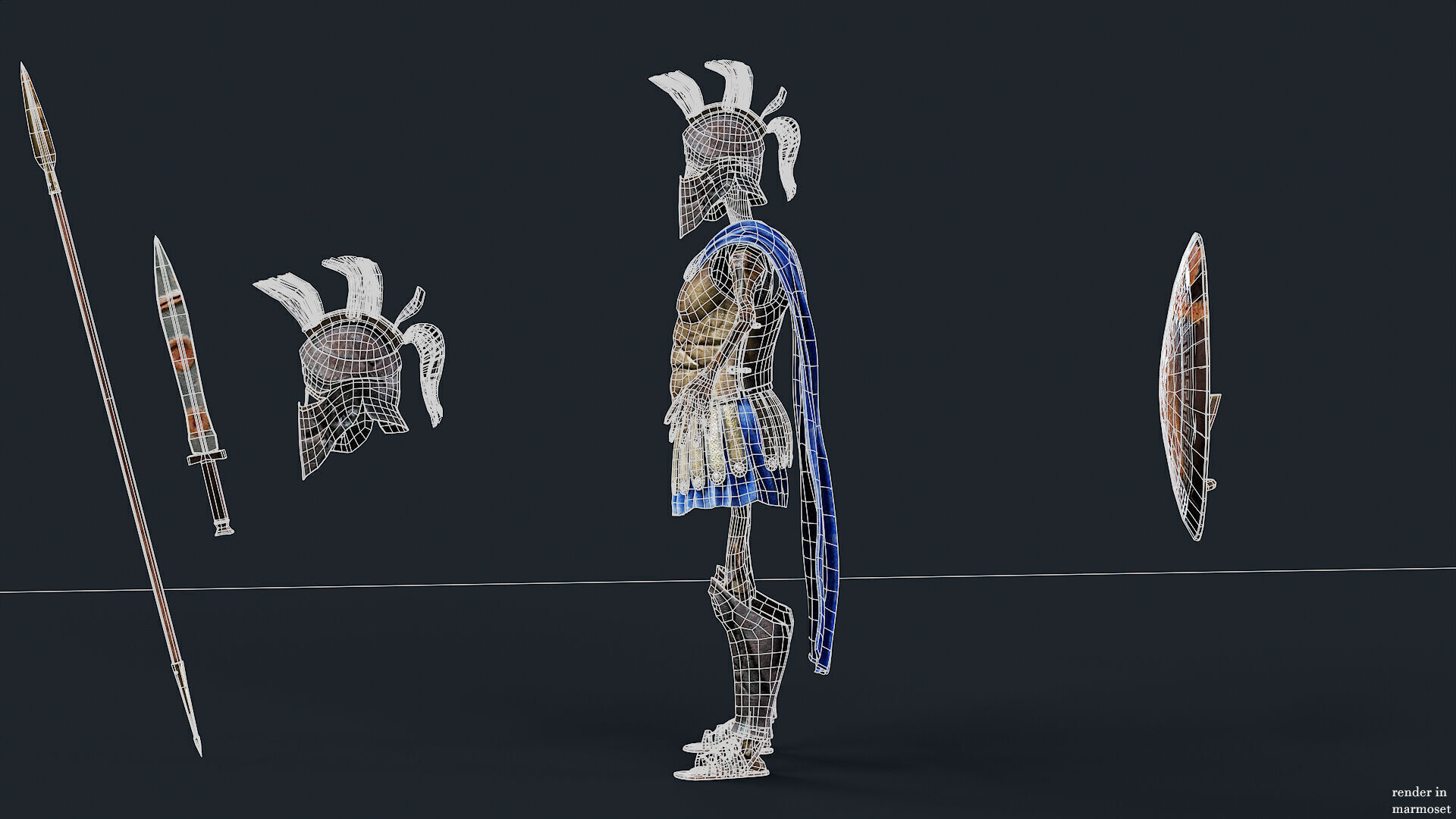 SKELETON SPARTAN H HOPLITE Low-poly 3D model_13