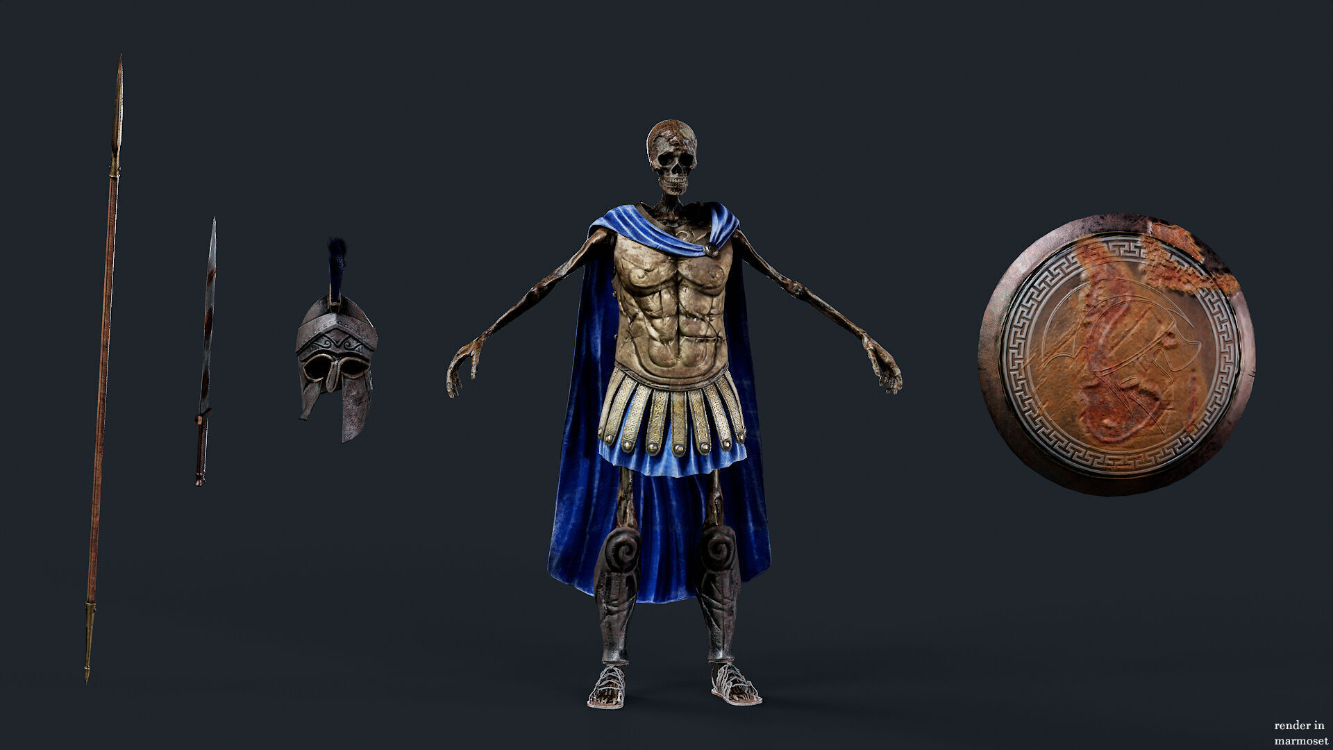 SKELETON SPARTAN H HOPLITE Low-poly 3D model_6