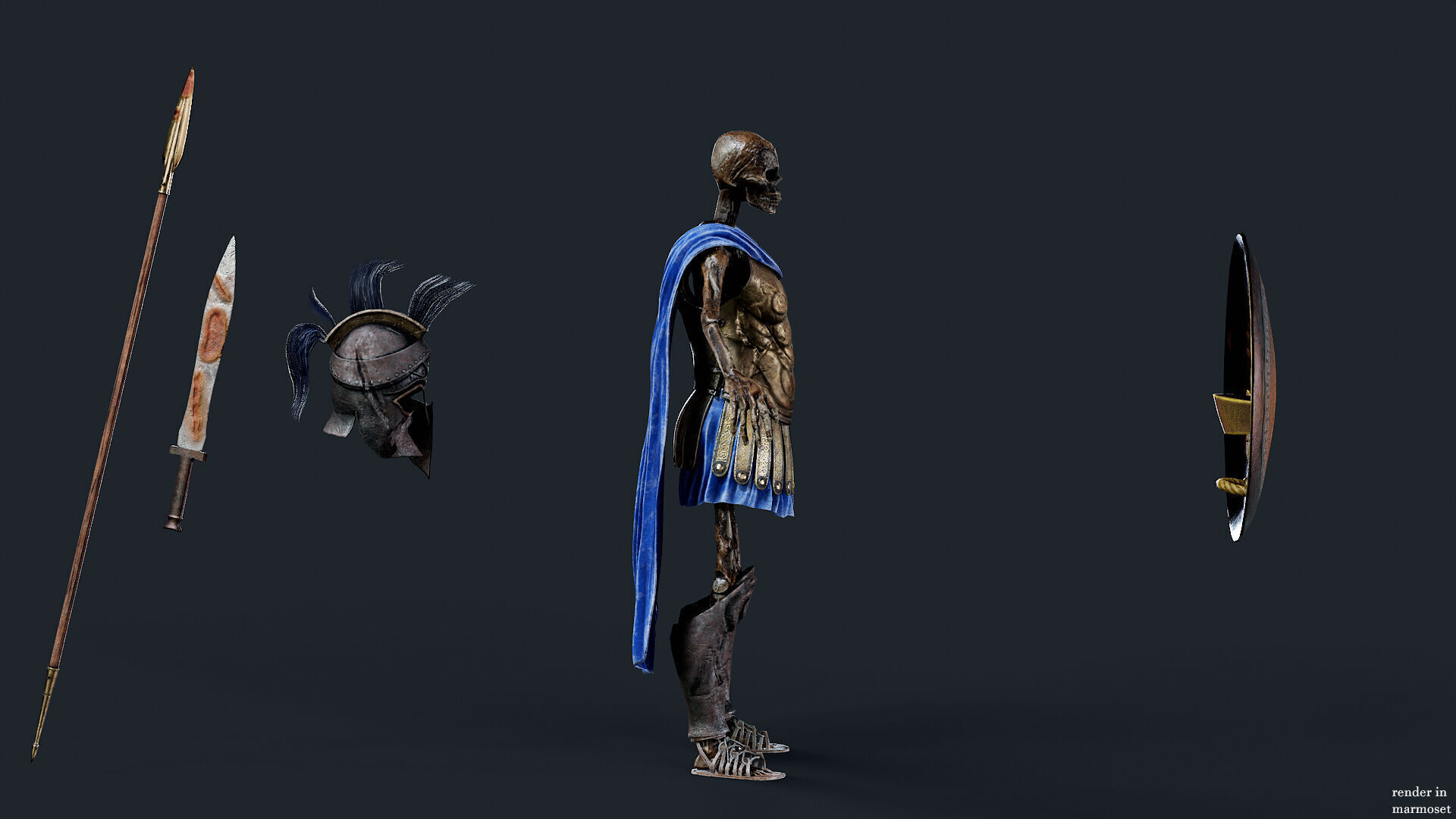 SKELETON SPARTAN H HOPLITE Low-poly 3D model_7