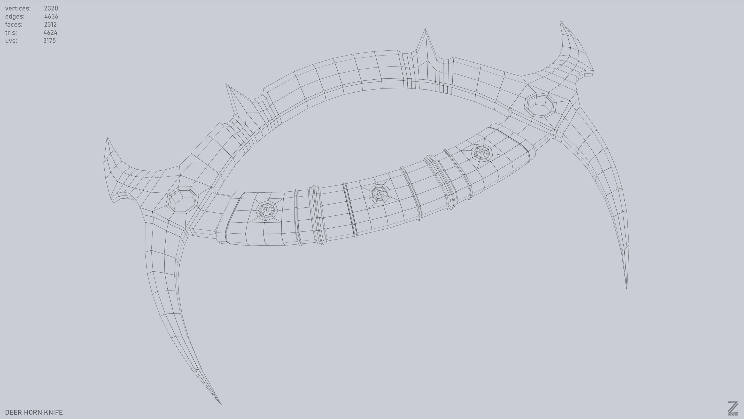 Deer horn knife Low-poly 3D model_14