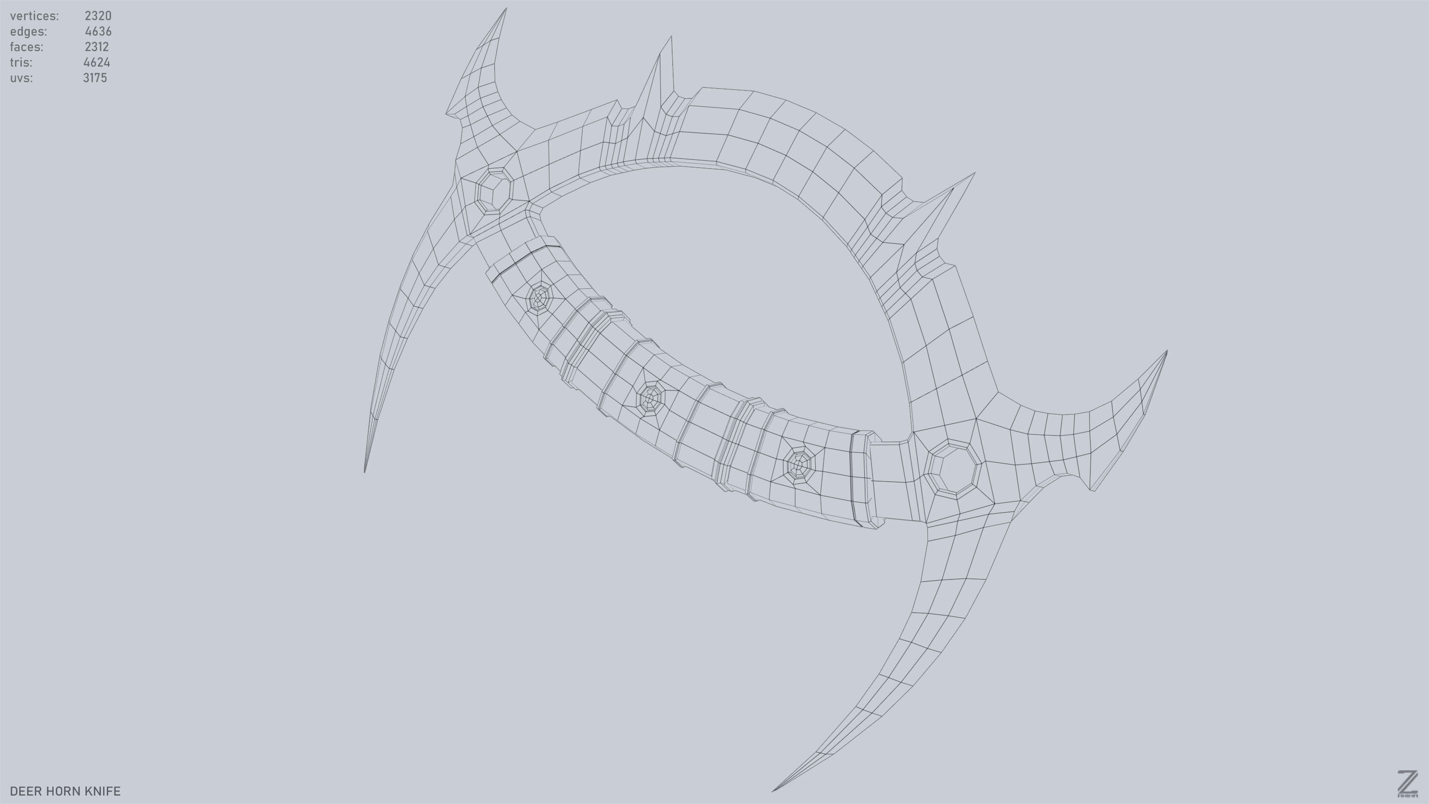 Deer horn knife Low-poly 3D model_13