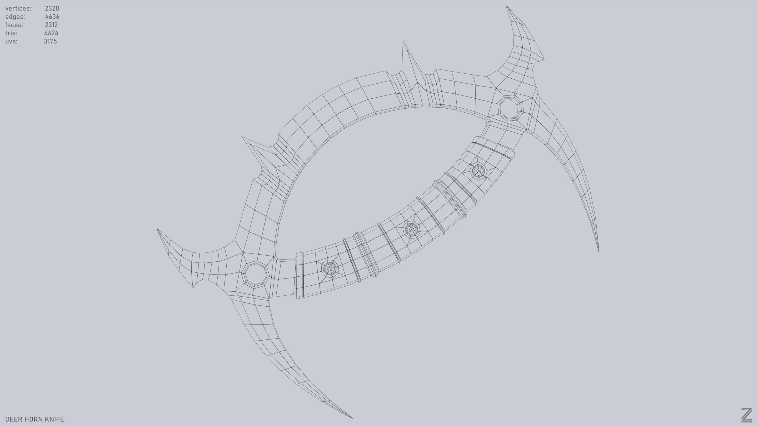 Deer horn knife Low-poly 3D model_10