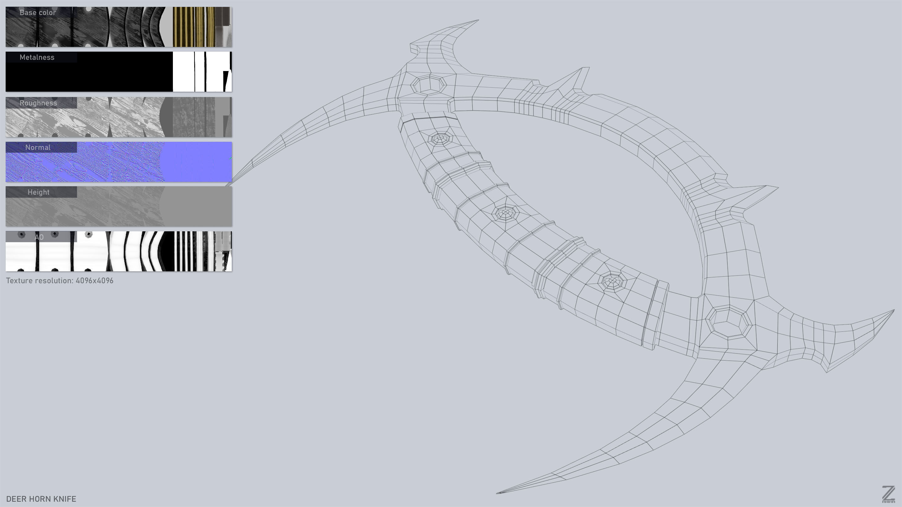 Deer horn knife Low-poly 3D model_3