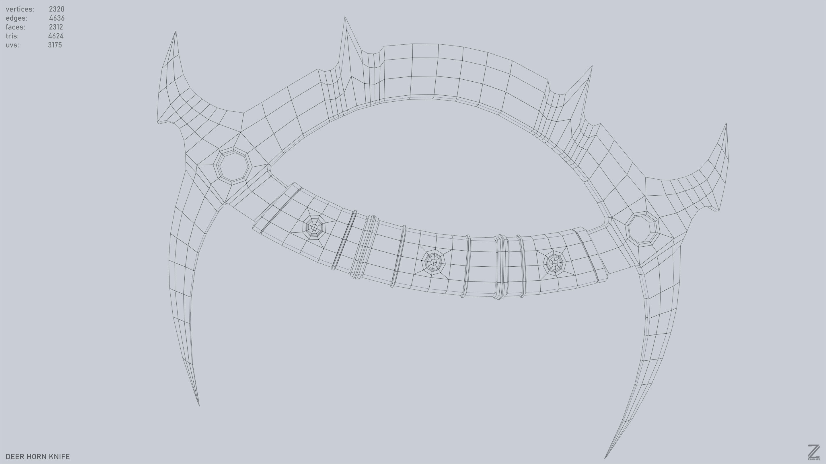 Deer horn knife Low-poly 3D model_11