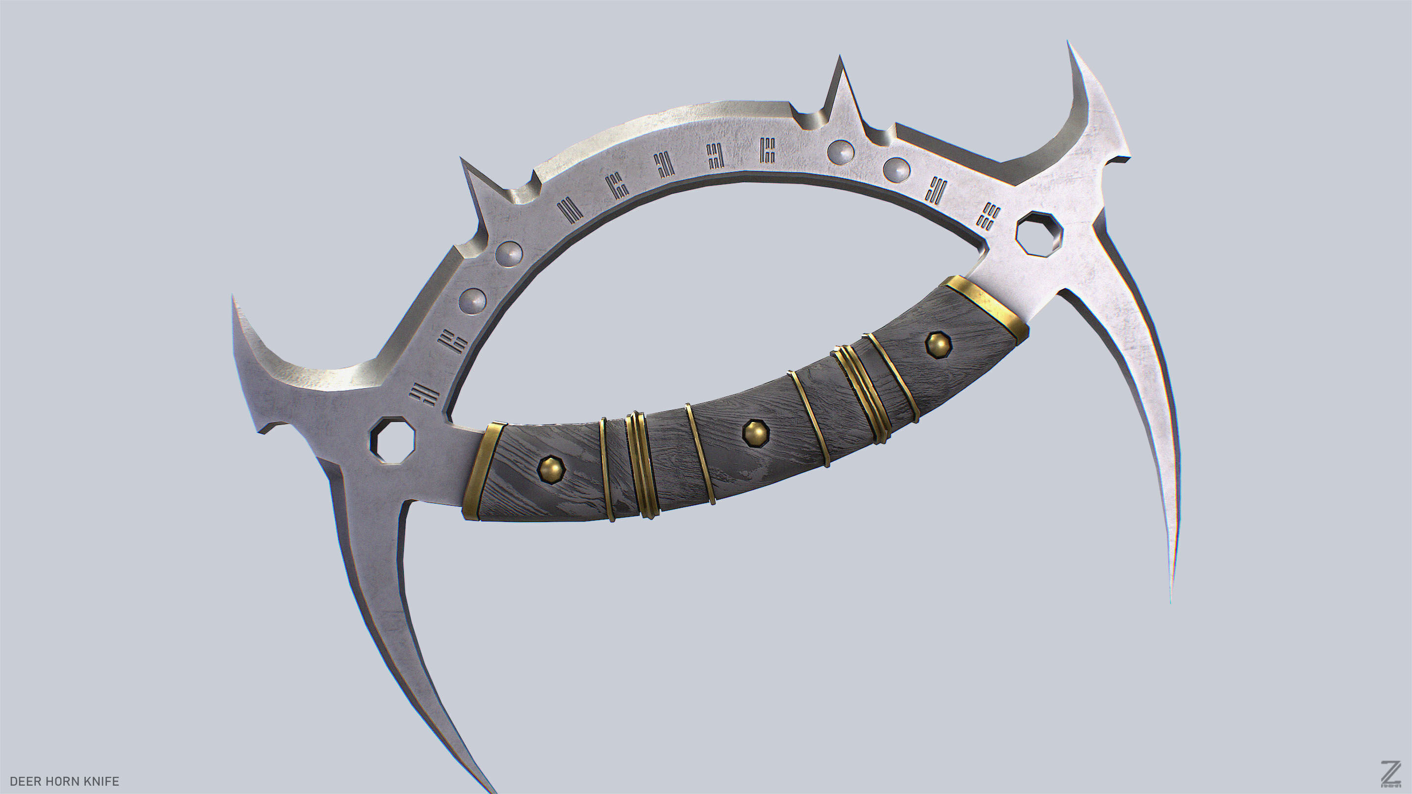 Deer horn knife Low-poly 3D model_2