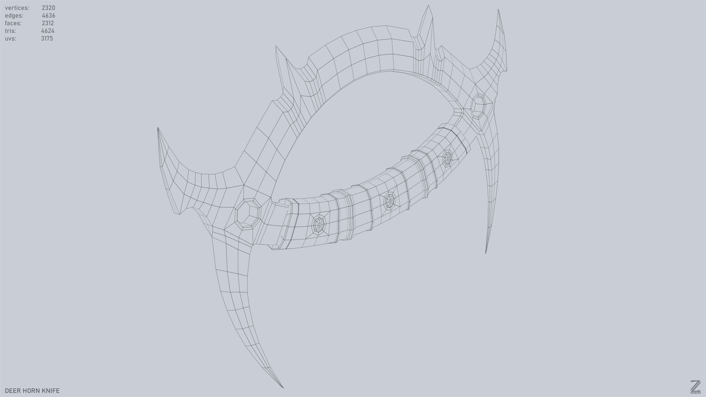 Deer horn knife Low-poly 3D model_12