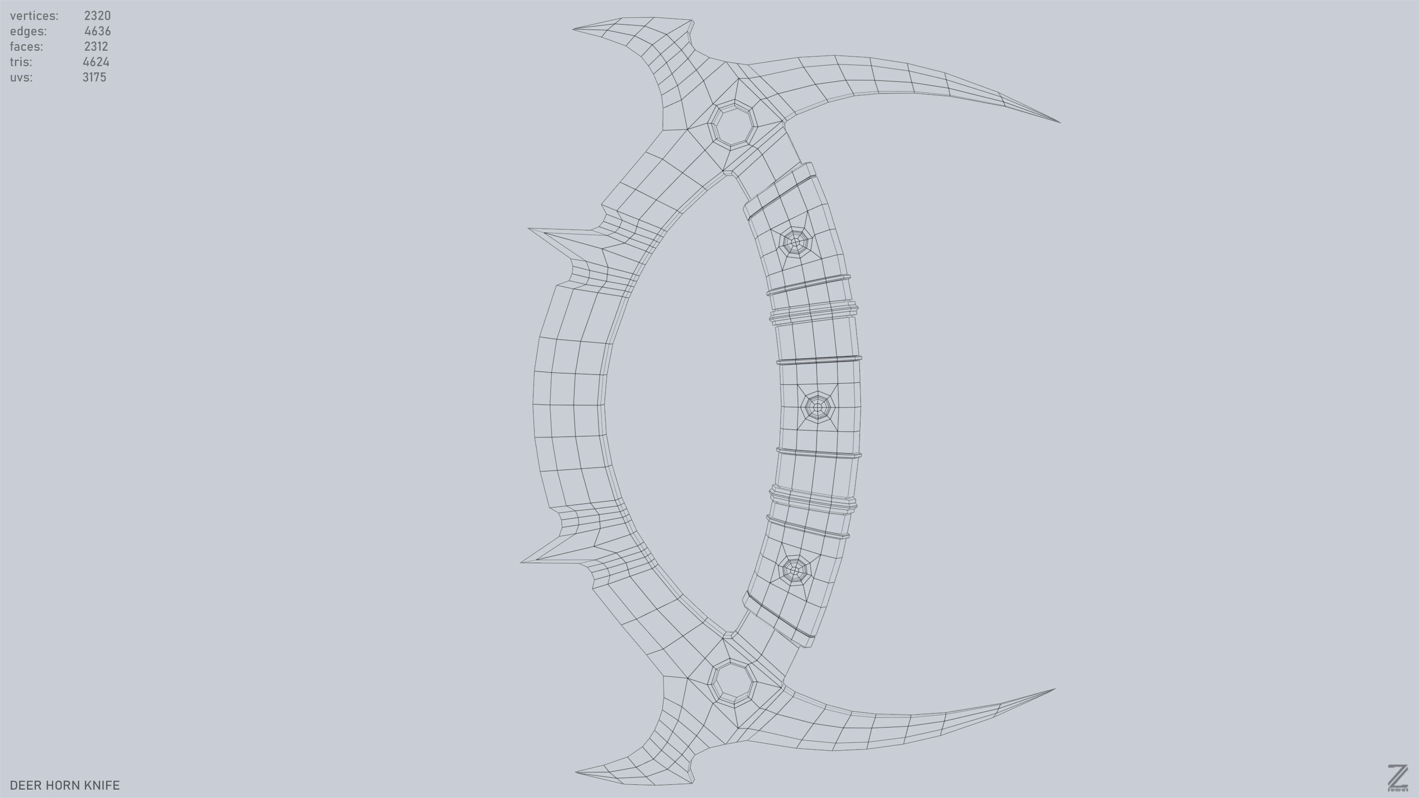 Deer horn knife Low-poly 3D model_9