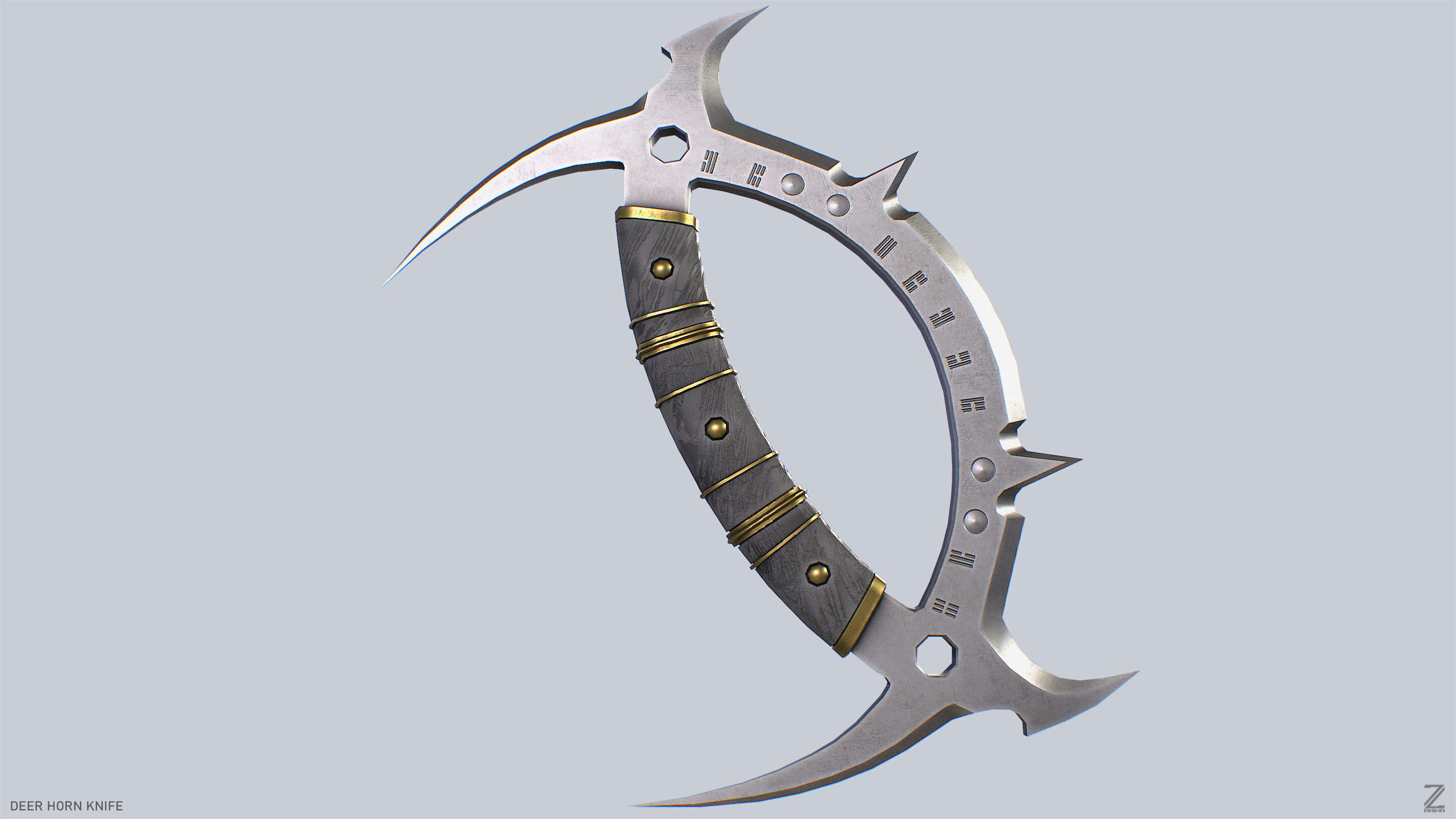 Deer horn knife Low-poly 3D model_4