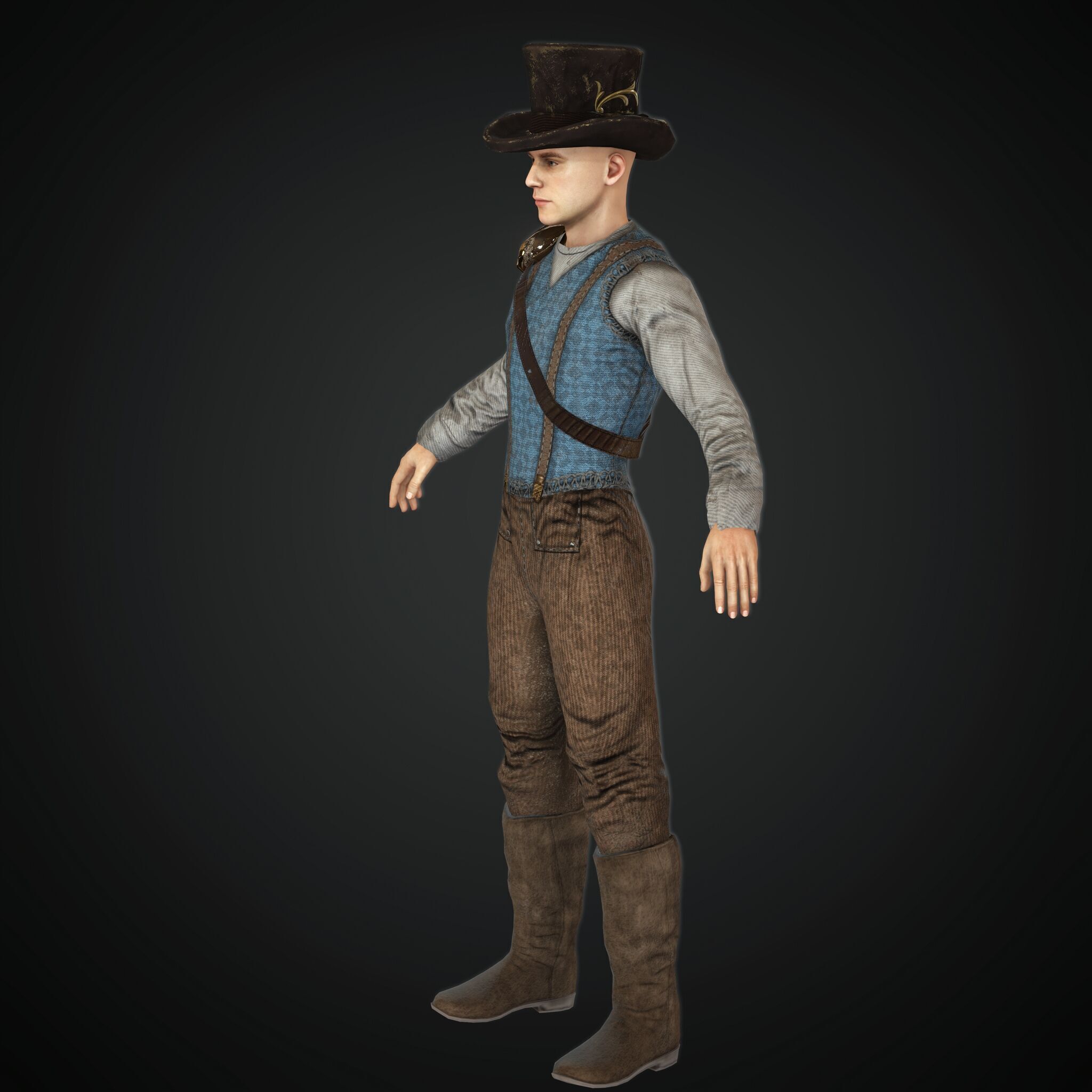 Steampunk rigged character Low-poly 3D model_3