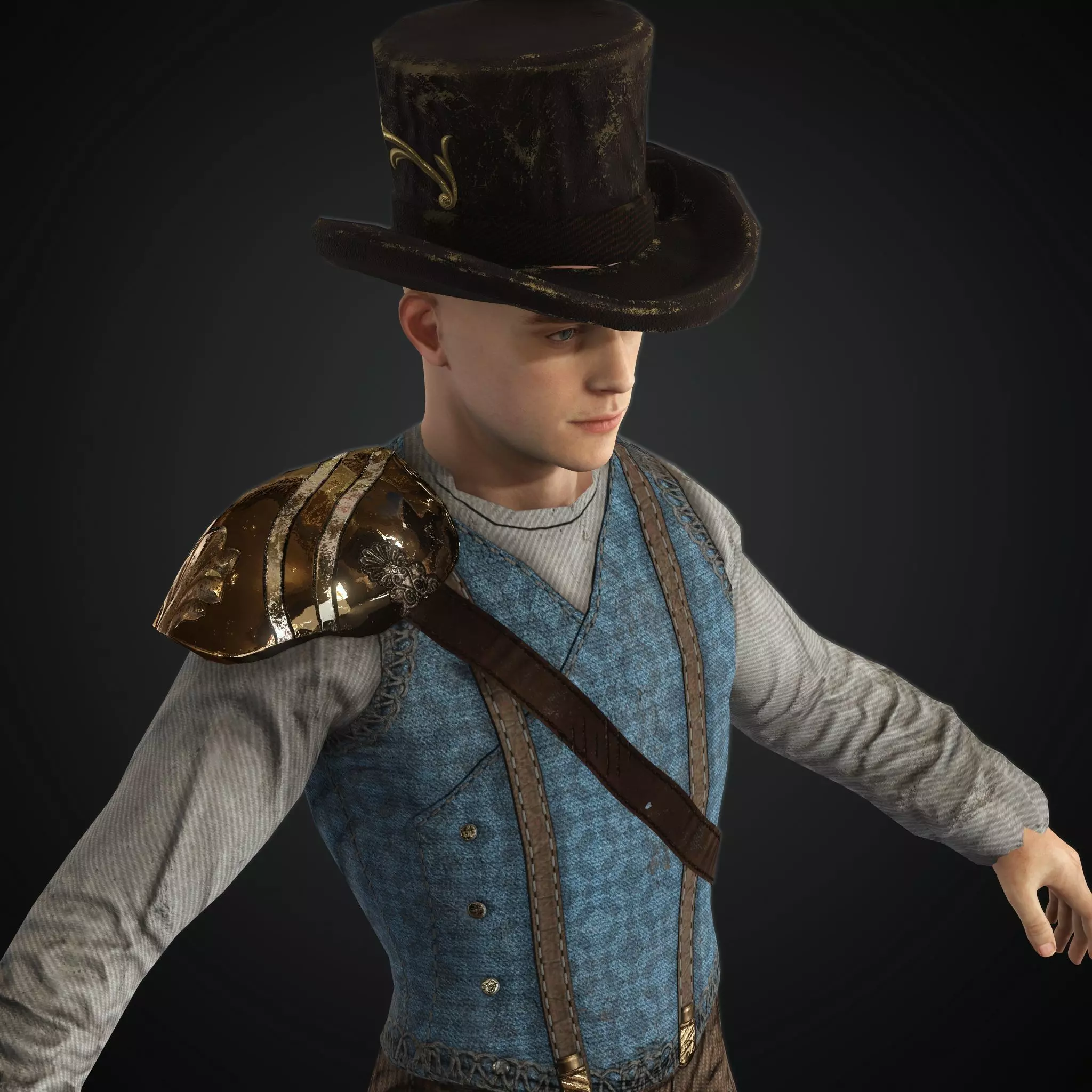 Steampunk rigged character Low-poly 3D model_0