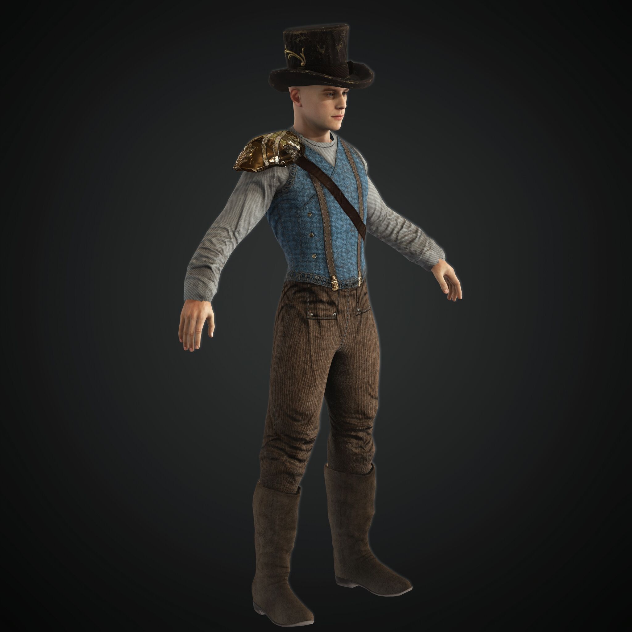 Steampunk rigged character Low-poly 3D model_1