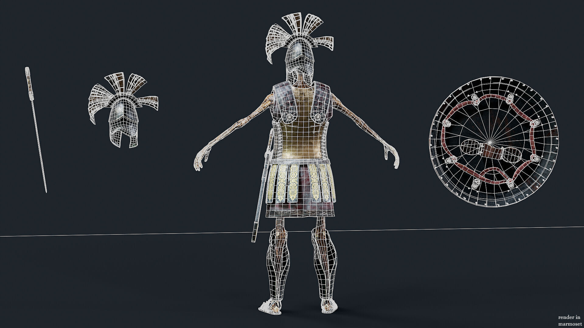 SKELETON SPARTAN COMANDER  Low-poly 3D model_12