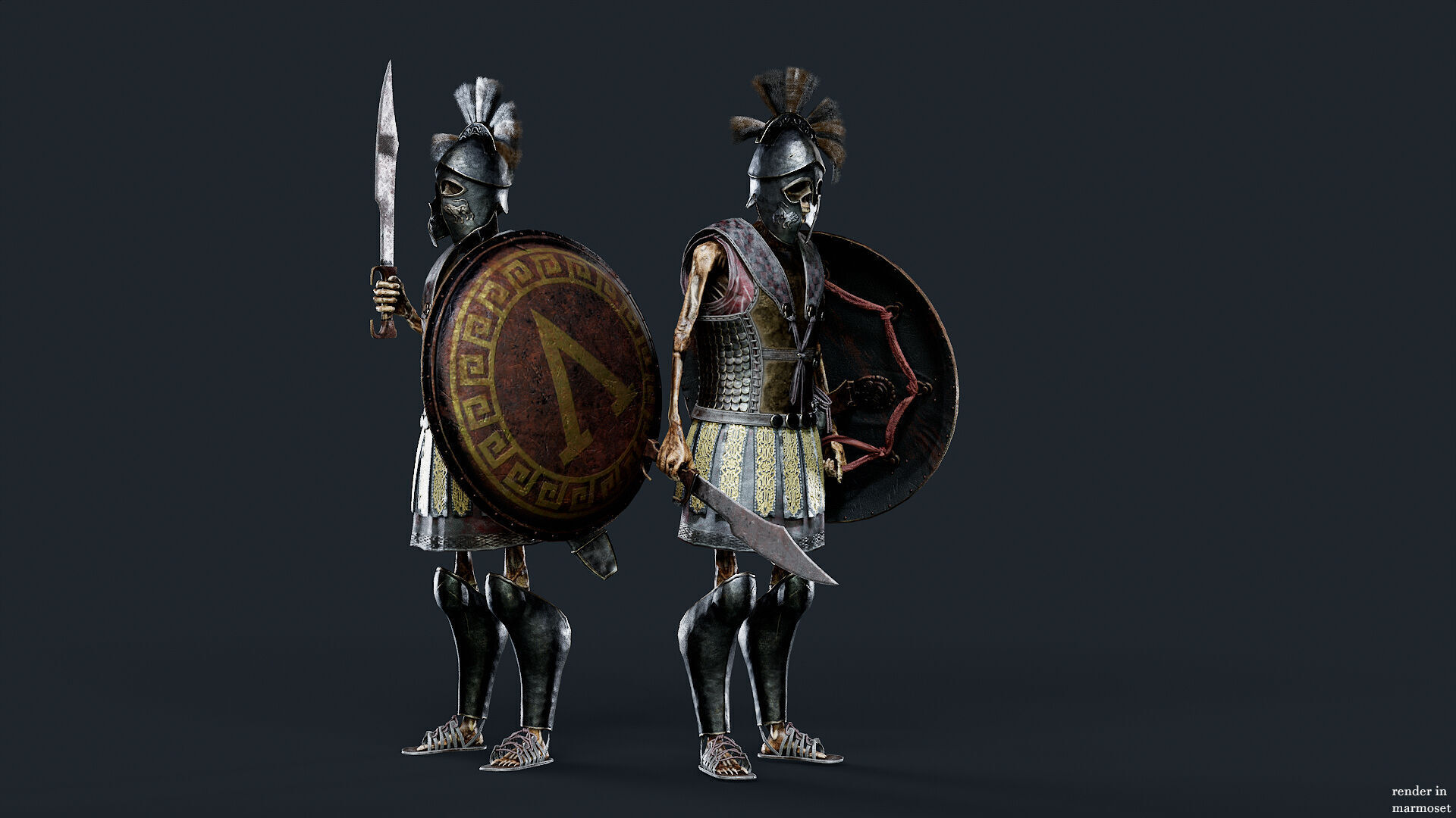 SKELETON SPARTAN COMANDER  Low-poly 3D model_3