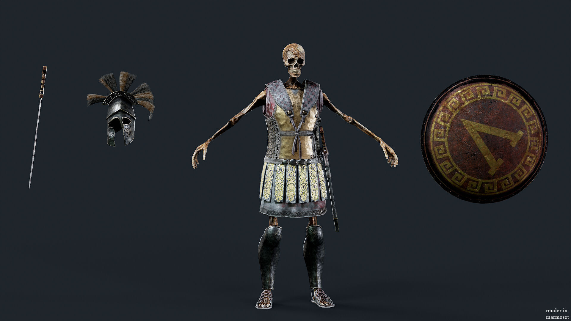 SKELETON SPARTAN COMANDER  Low-poly 3D model_7