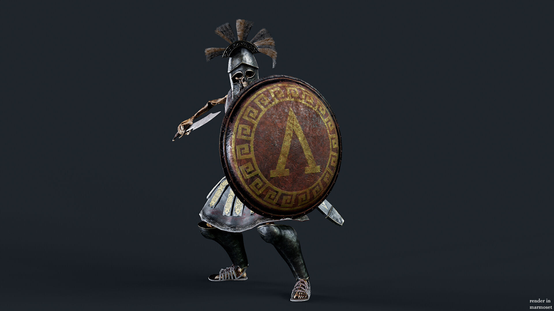 SKELETON SPARTAN COMANDER  Low-poly 3D model_5