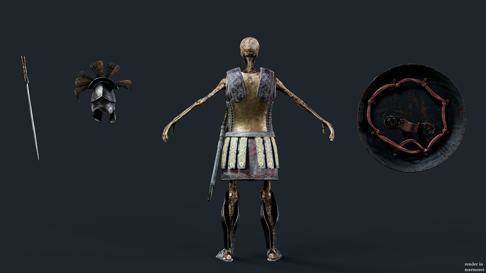 SKELETON SPARTAN COMANDER  Low-poly 3D model_9