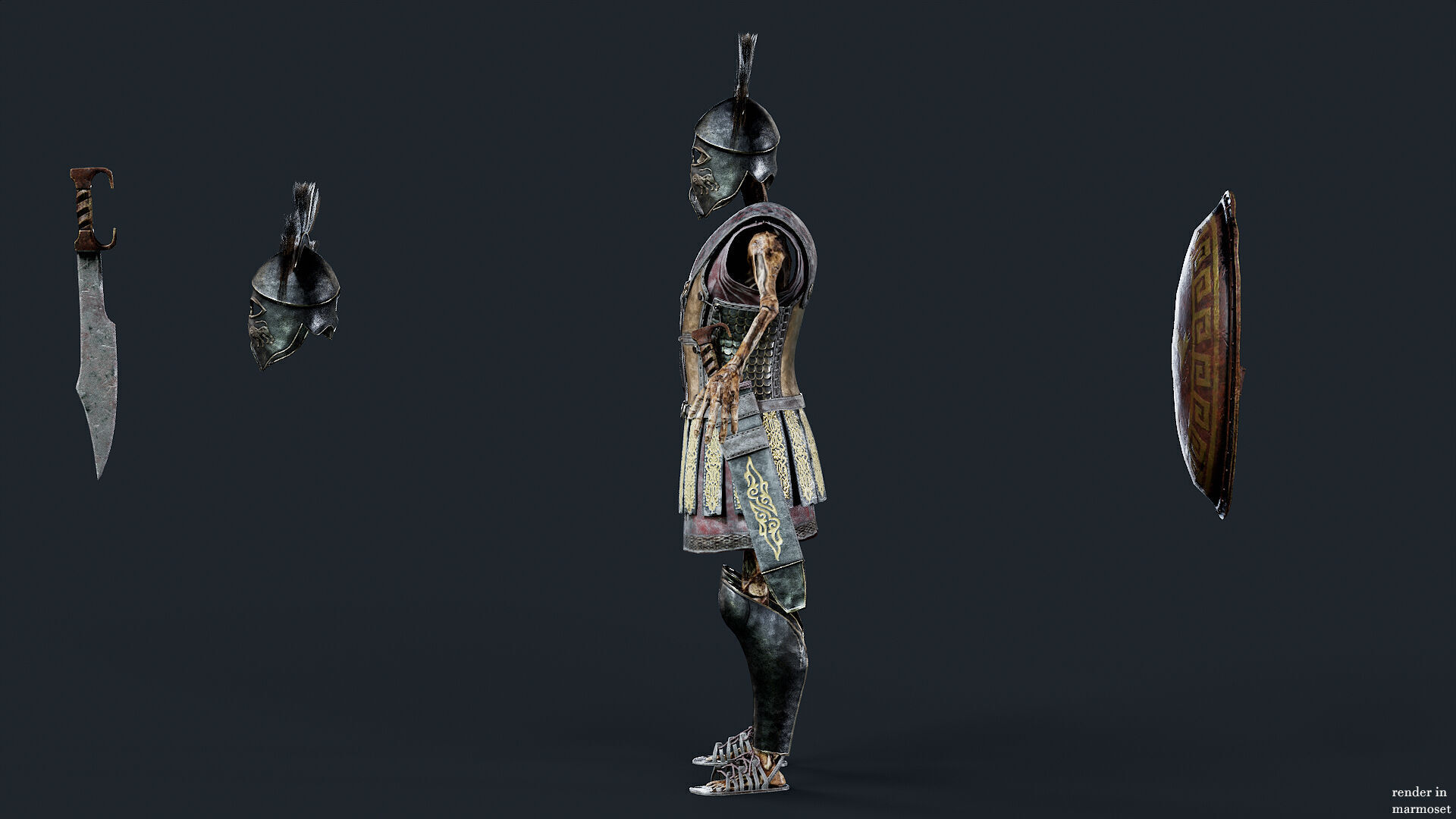 SKELETON SPARTAN COMANDER  Low-poly 3D model_10