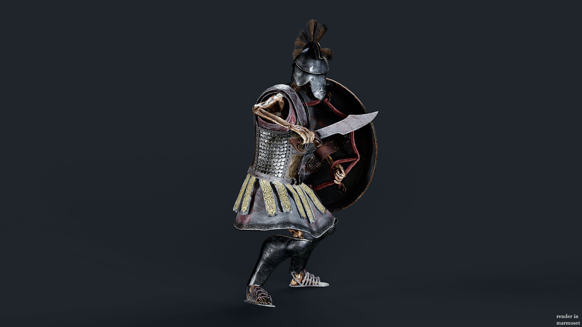 SKELETON SPARTAN COMANDER  Low-poly 3D model_6