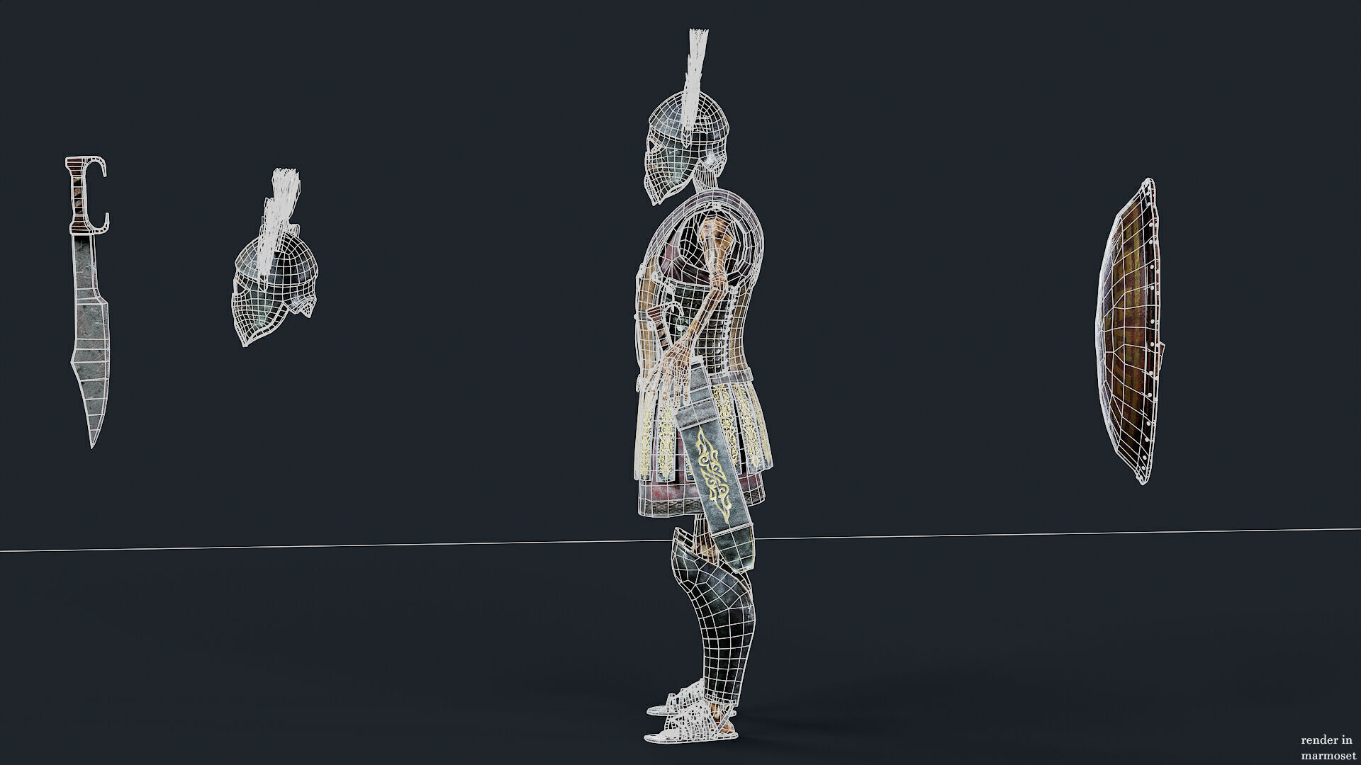 SKELETON SPARTAN COMANDER  Low-poly 3D model_11