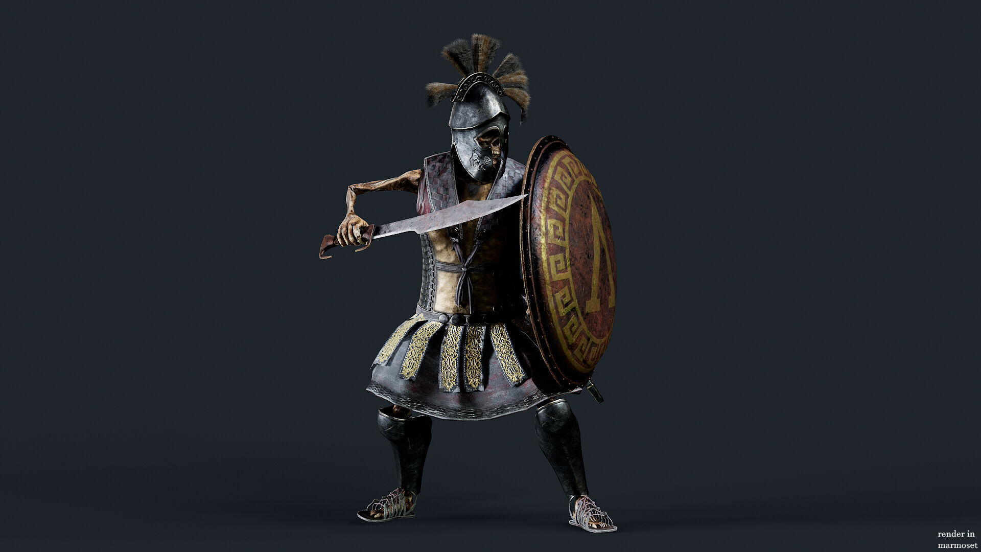 SKELETON SPARTAN COMANDER  Low-poly 3D model_4