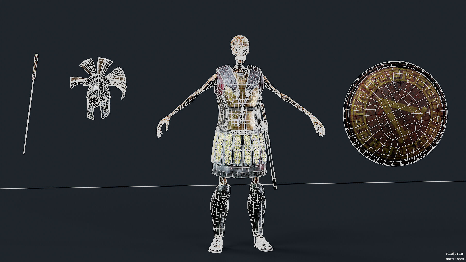 SKELETON SPARTAN COMANDER  Low-poly 3D model_14