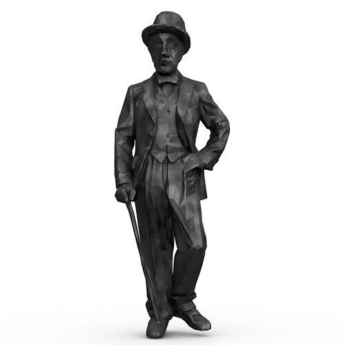 Statue of Charlie Chaplin Low Poly 3D model