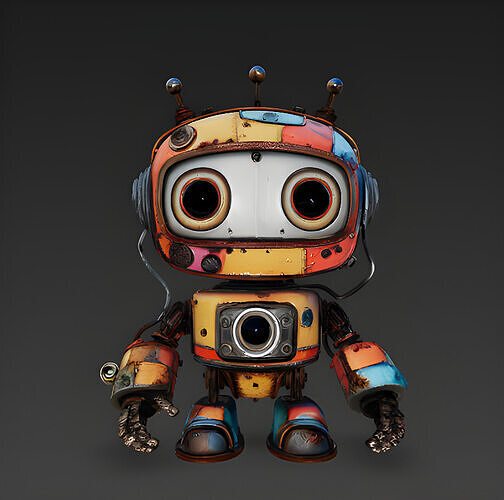 Cartoon-Style Cute robot Retro Robot with Big Eyes 3D model