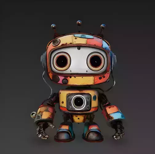 Cartoon-Style Cute robot Retro Robot with Big Eyes