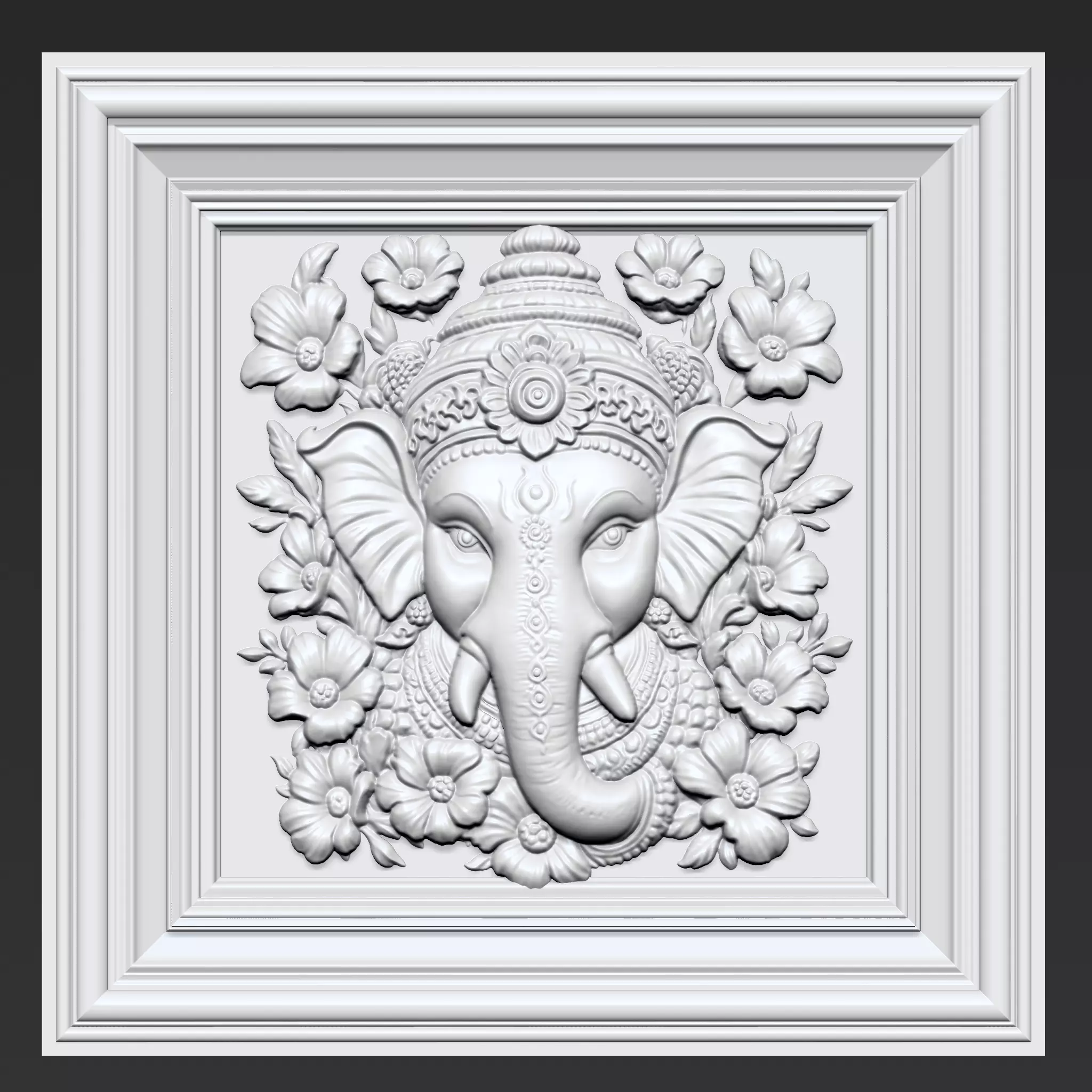 Ganesha Head with Flowers Background A45 3D print model