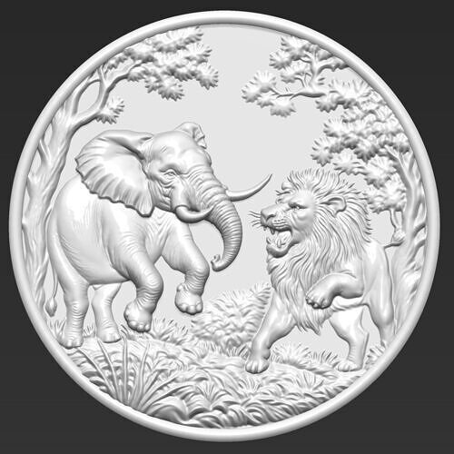 Elephant and Lion A47 3D print model