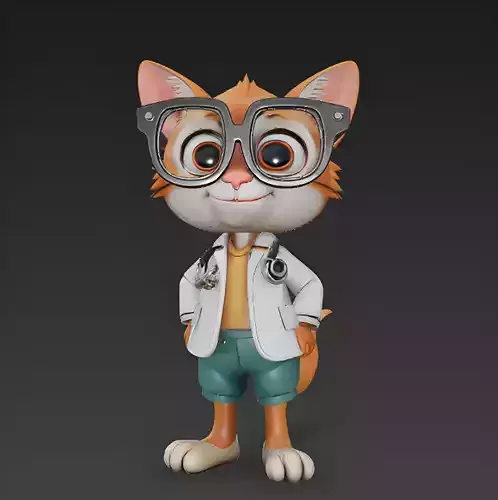 Stylized Cartoon Cat Doctor Character