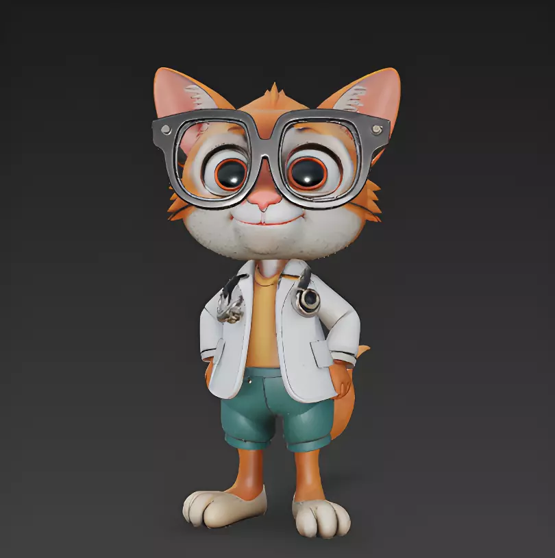 Stylized Cartoon Cat Doctor Character 3D model