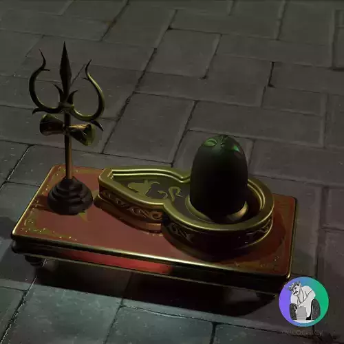 Lord Shiva Shivling With Trident on Ethnic Chowki Altar