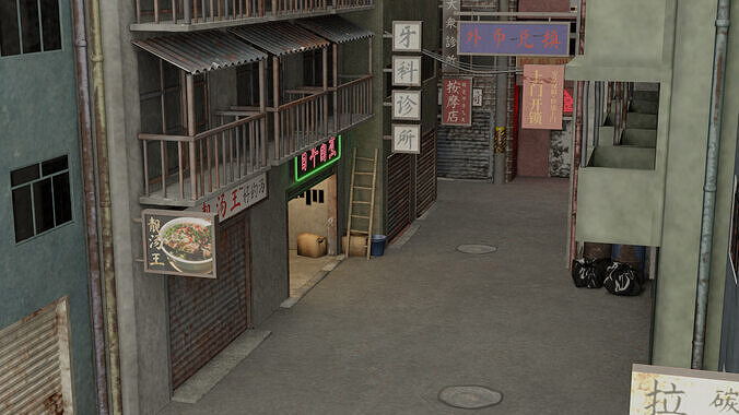 Japanease Street 3d Model Low-poly 3D model