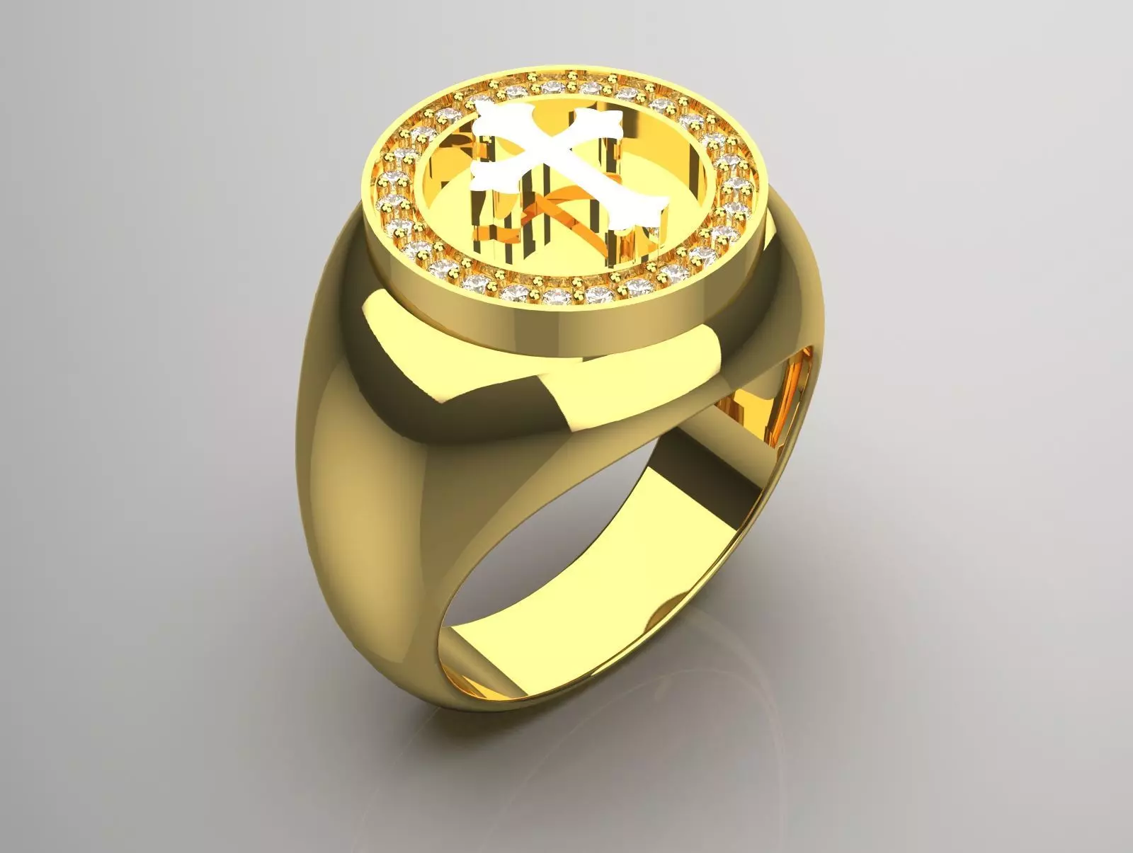 Man diamond ring with cross design 3D print model