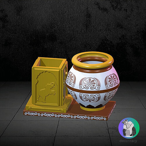 Regal Elephant Pen Stand with Royal Caldron Vase 7 In 3D print model