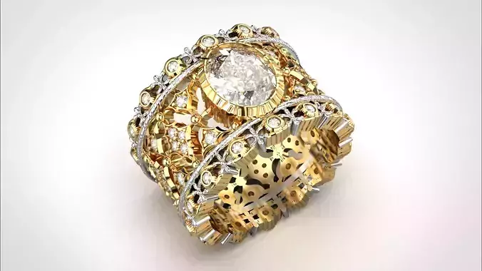 PsR0174 Ornate Emerald Diamond Band Ring CAD High-Detail Design