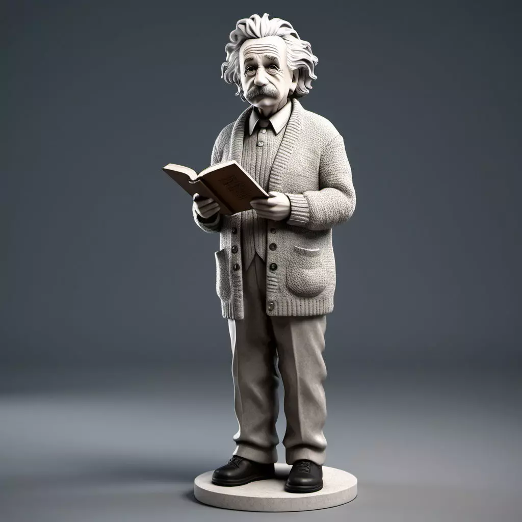 Albert Einstein Statue Reading a Book 3D model_0