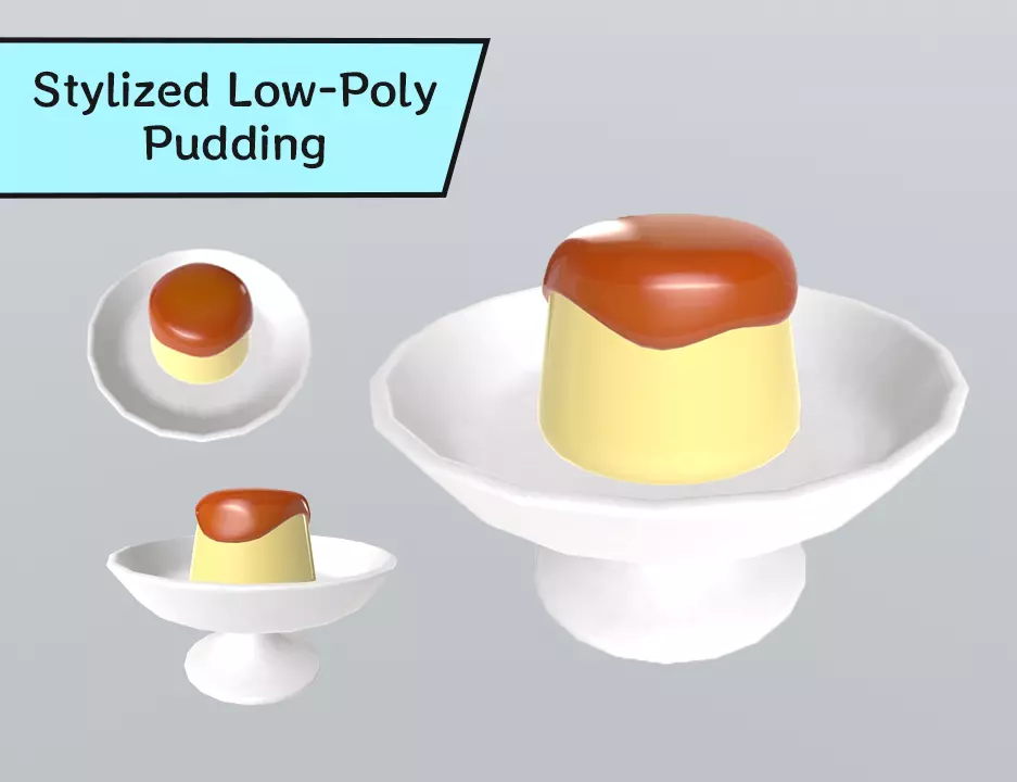 Stylized Low-Poly Pudding Dessert Low-poly 3D model_0