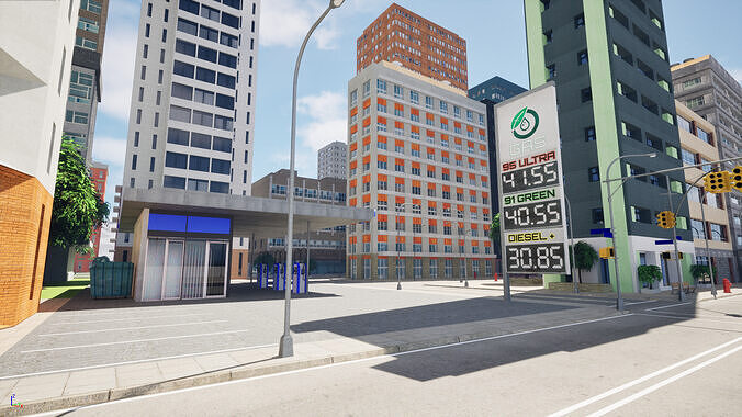 City Downtown Skyscraper Street - Unreal - Lot 02 Low-poly 3D model