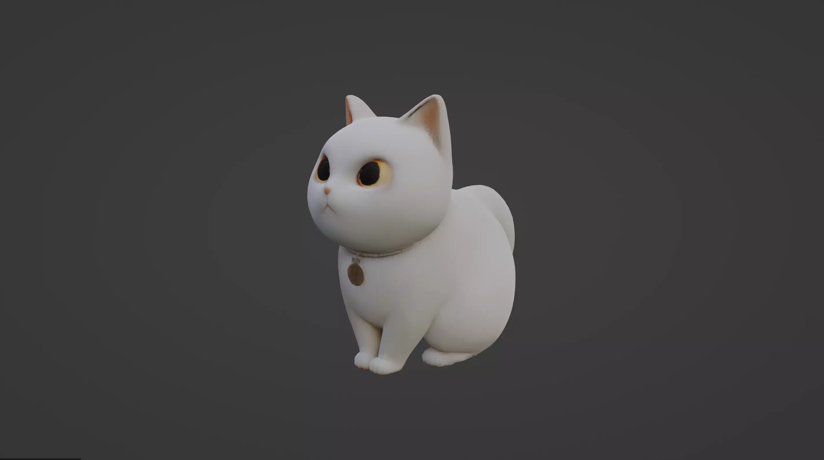 Adorable Stylized White Cat with Collar 3D model_0