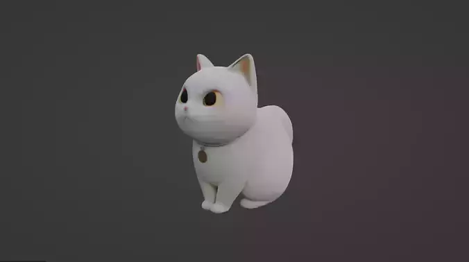 Adorable Stylized White Cat with Collar