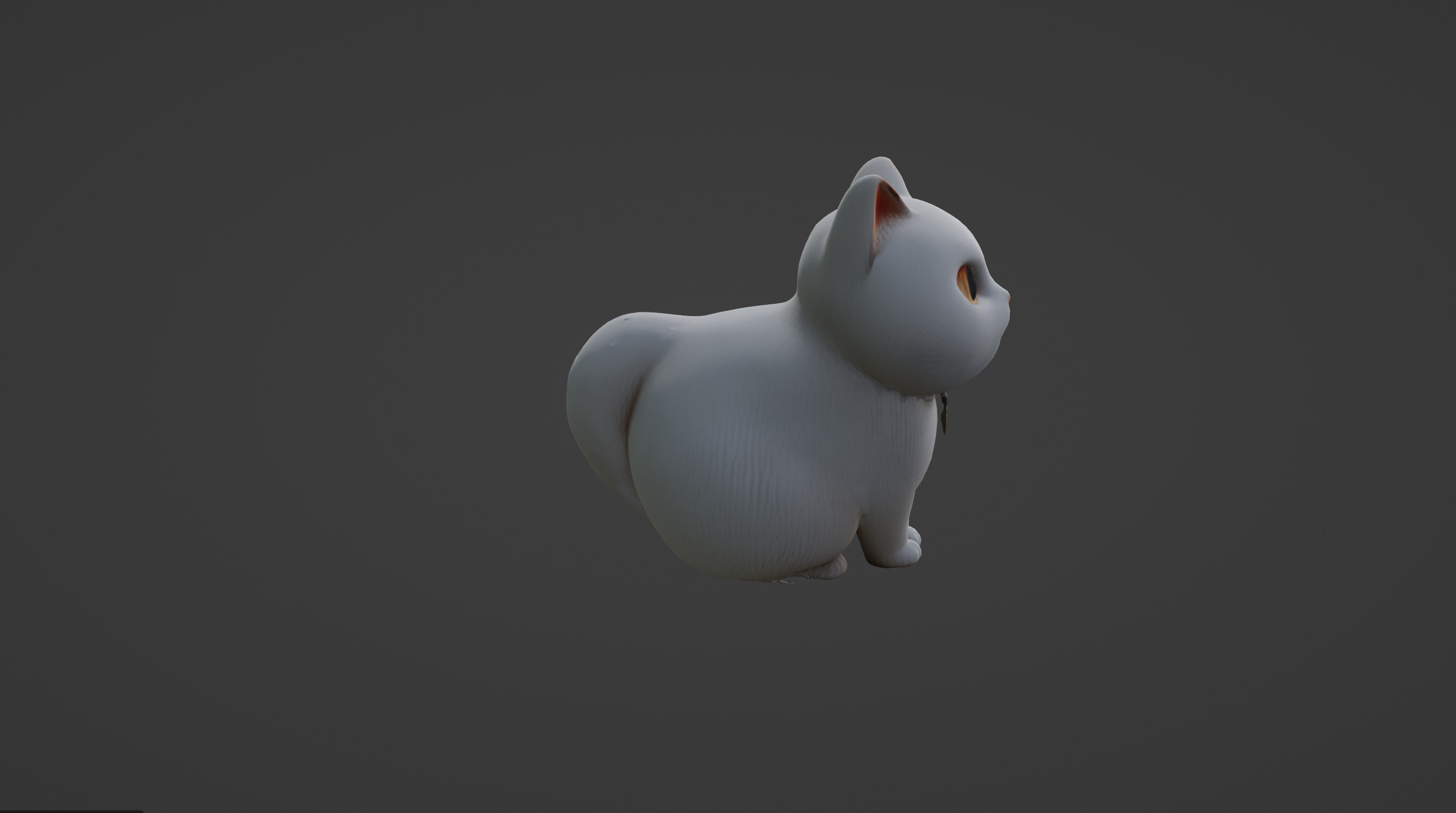 Adorable Stylized White Cat with Collar 3D model_4