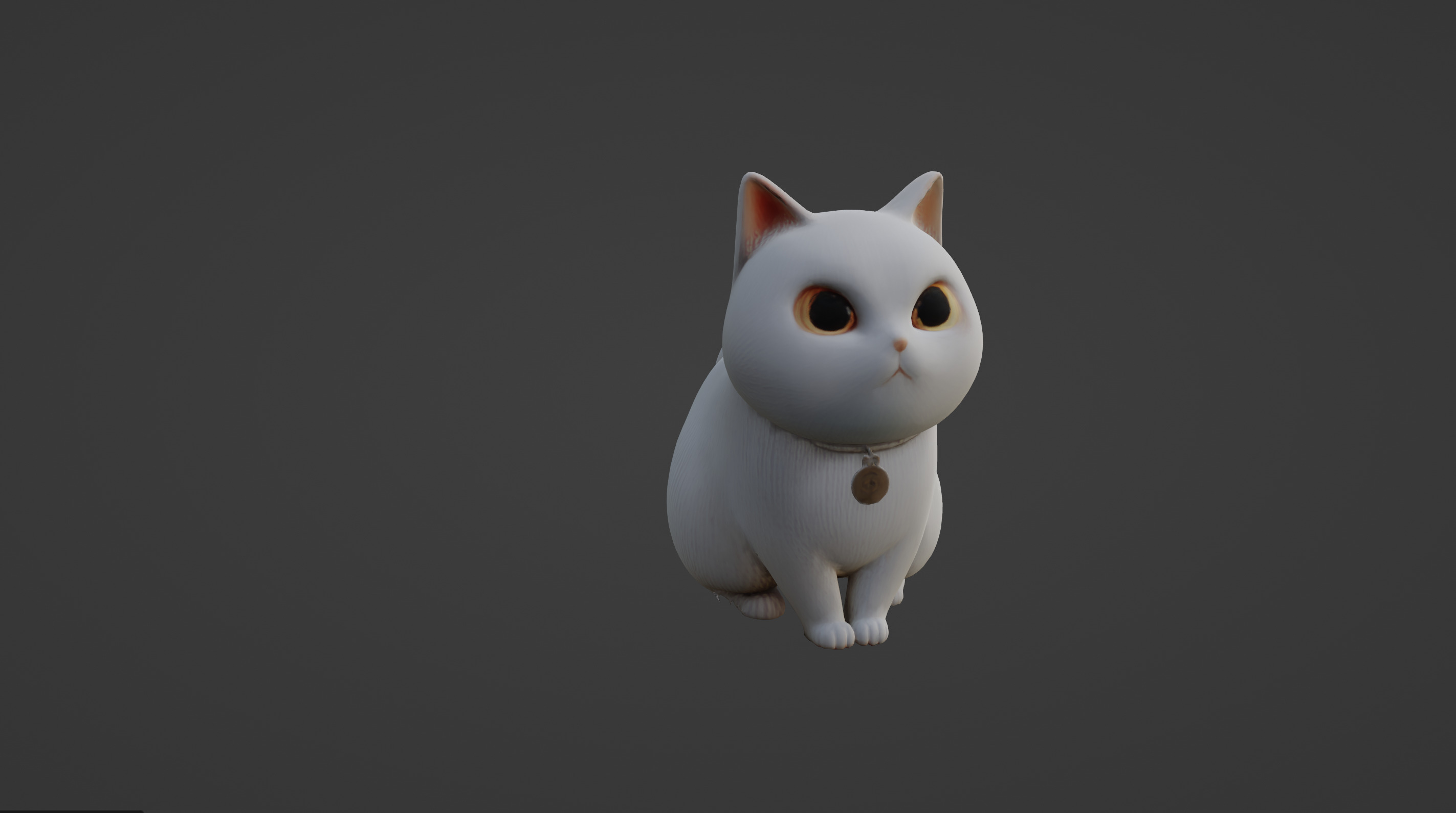 Adorable Stylized White Cat with Collar 3D model_3