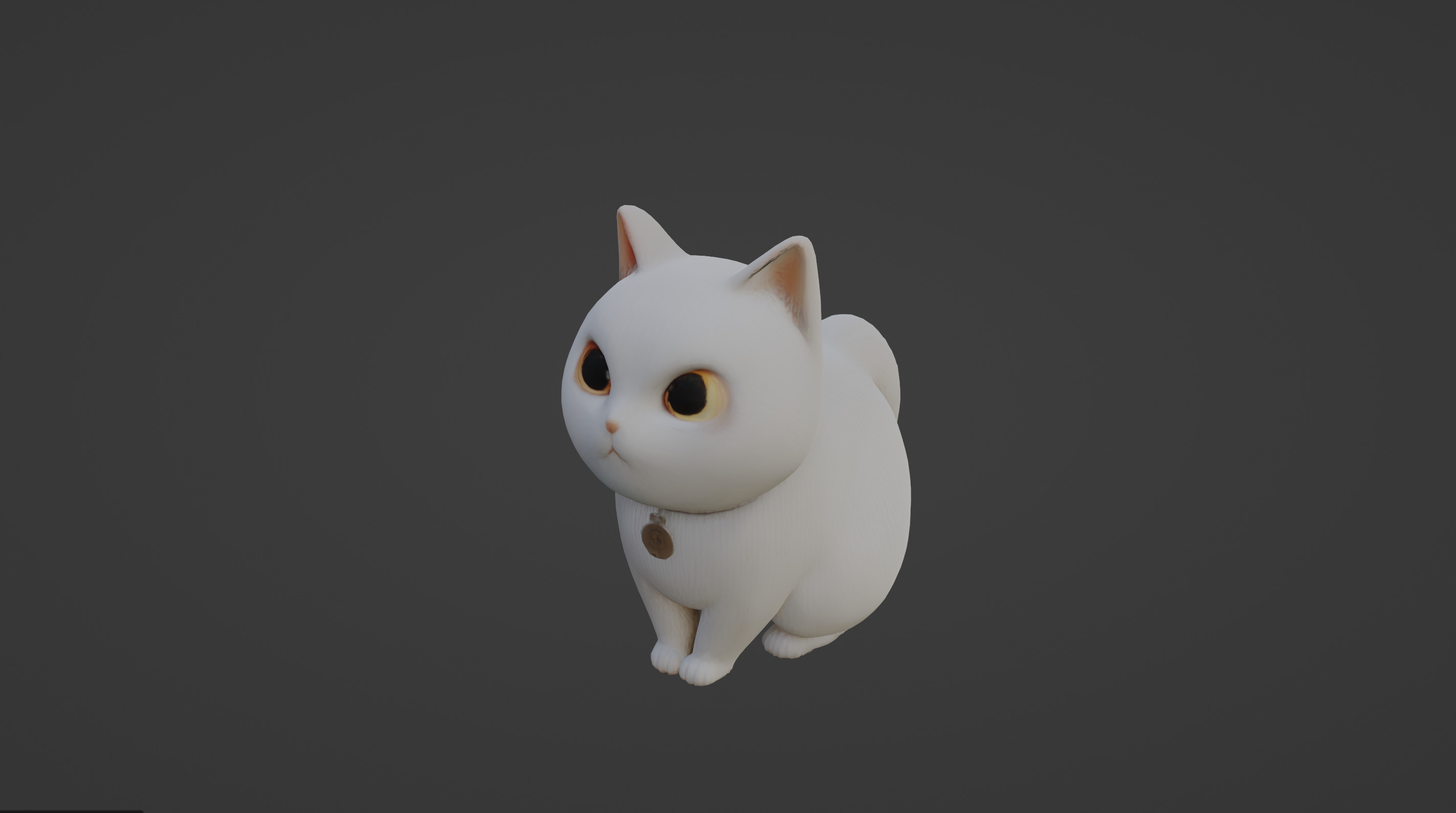 Adorable Stylized White Cat with Collar 3D model_6