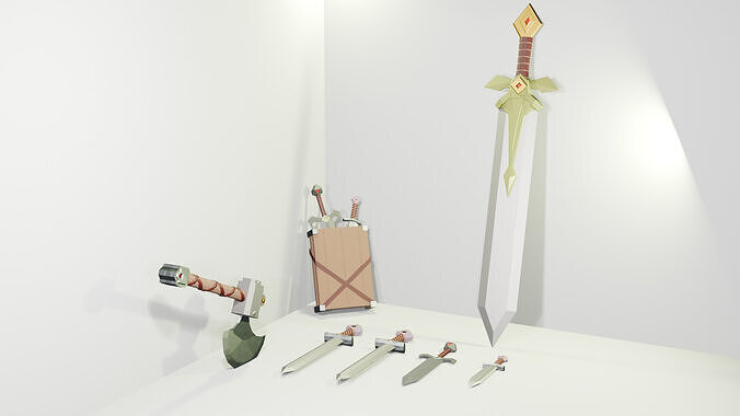 Simple lowpoly swords for any game with basic textures Low-poly 3D model