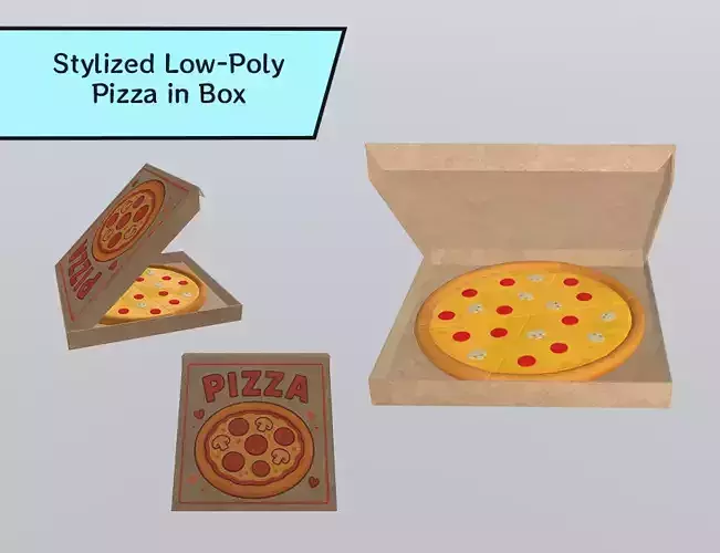 Stylized Low-Poly Pizza in Box