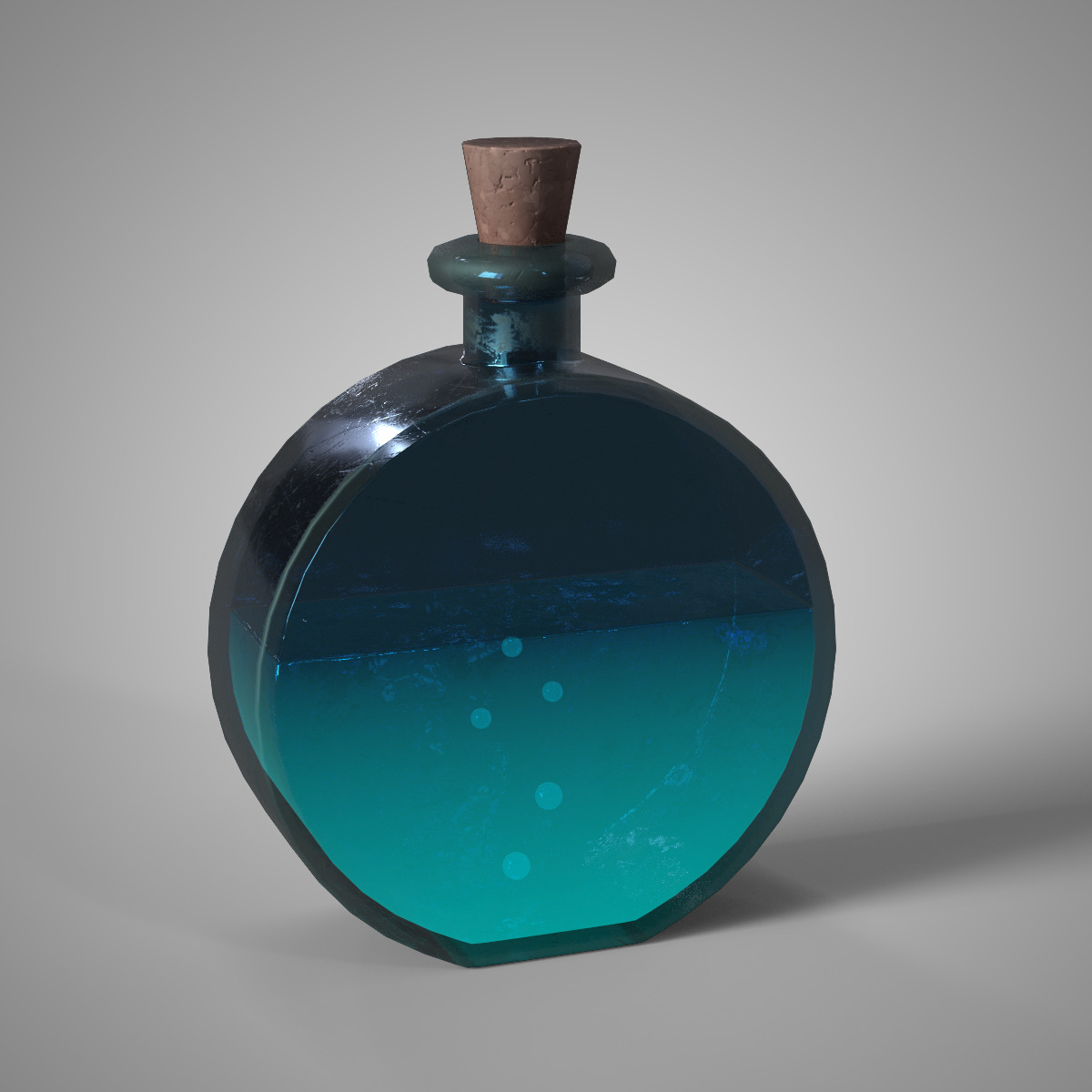 Teal Mana Potion Stylized Fantasy Game Asset Low-poly 3D model_3